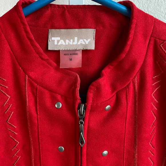 Vintage Tanjay Red‎ faux suede/knit zip up studded womens jacket sz M - Picture 2 of 8